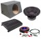 Power Acoustik CW2-104 Sub Car Stereo Single 10" Crypt Sealed Hatch Loaded Sub Box with REP1-2000 Amplifier & 4GA Amp Kit